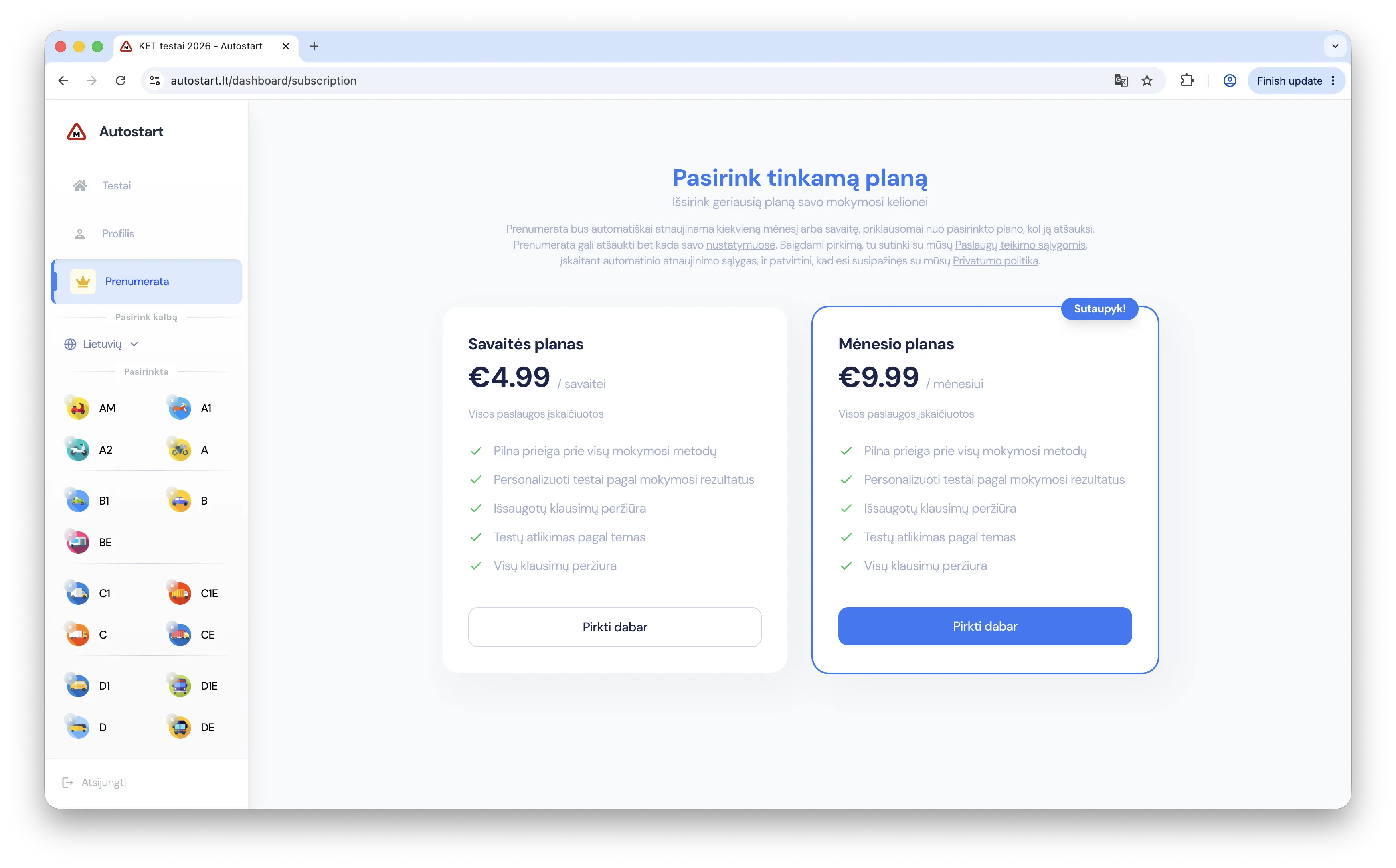 Pasirink tinkamą planą